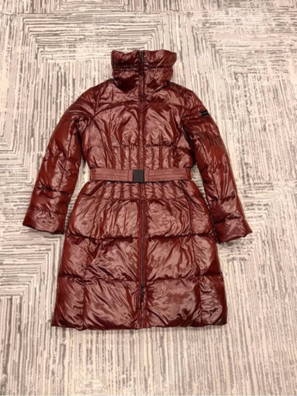 NEW Calvin Klein women's small Burgundy down-fill puffer long Winter coat $350.